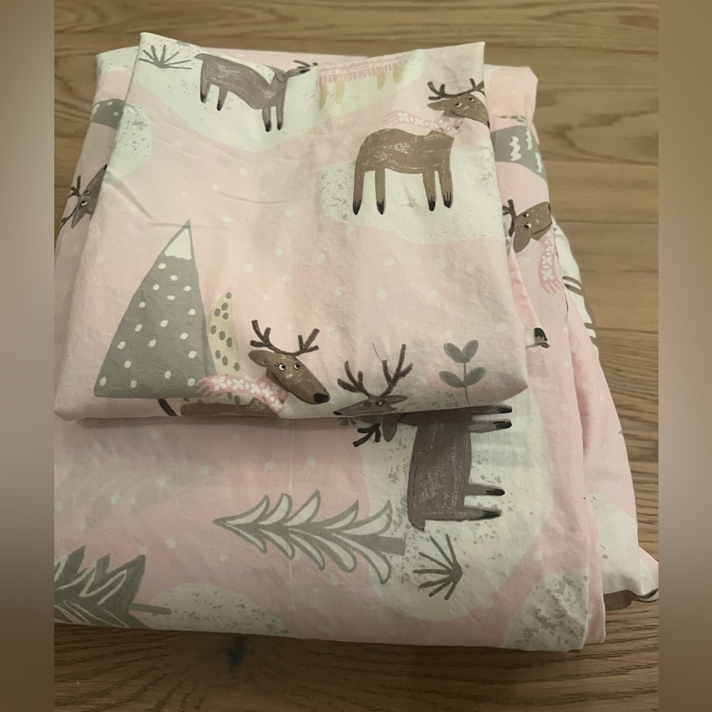 Pottery Barn Kids winter Pink blush Reindeer Duvet Cover and sham organic cotton - Picture 6 of 10